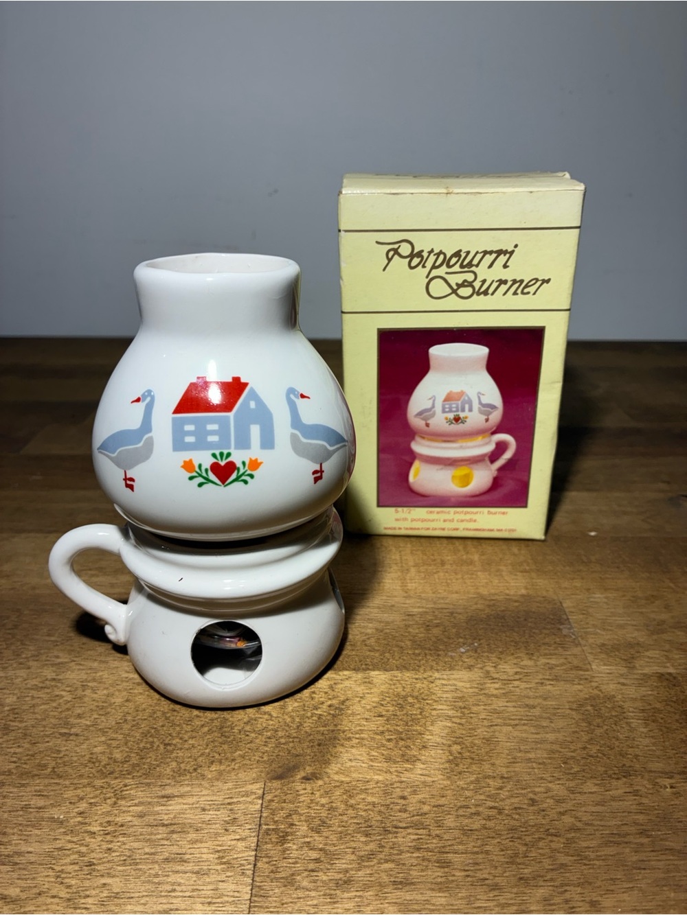 1980s Zayre Ceramic Potpourri Burner Goose Taiwan Original Box Unused